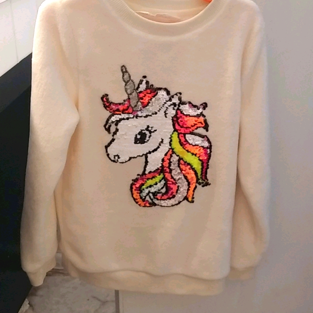 H&M Girl's Sequin Unicorn Sweater Sz Small
